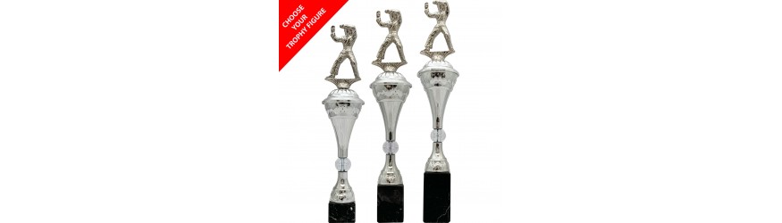 METAL FIGURE TROPHY MOUNTED ON A TALL SHAPED CONICAL PLASTIC CUP - AVAILABLE IN 3 SIZES METAL FIGURE TROPHY MOUNTED ON A TALL SHAPED CONICAL PLASTIC CUP - AVAILABLE IN 3 SIZES